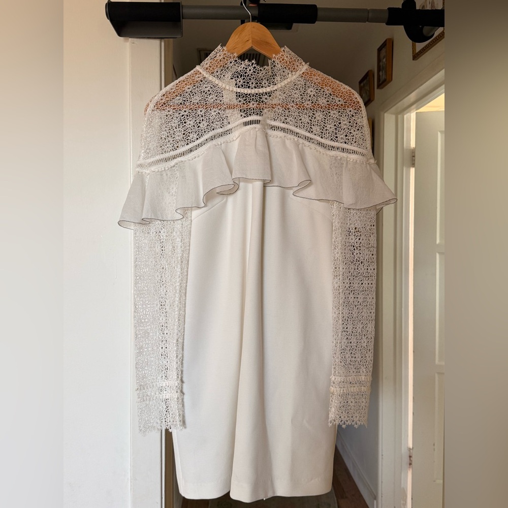 Self Portrait White Lace Ruffle Detail Dress